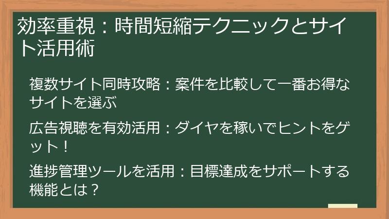 効率重視：時間短縮テクニックとサイト活用術