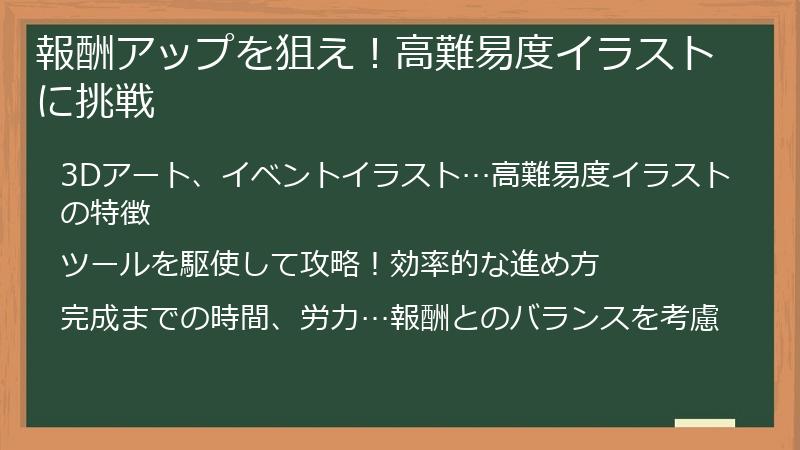 報酬アップを狙え!高難易度イラストに挑戦