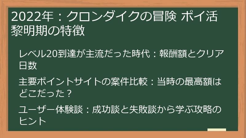 2022年：クロンダイクの冒険 ポイ活黎明期の特徴