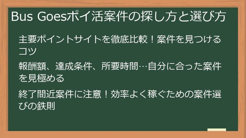 Bus Goesポイ活案件の探し方と選び方