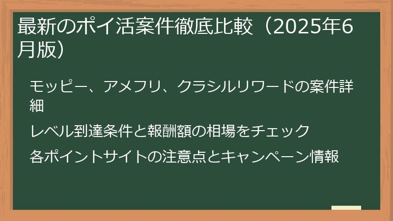 最新のポイ活案件徹底比較（2025年6月版）