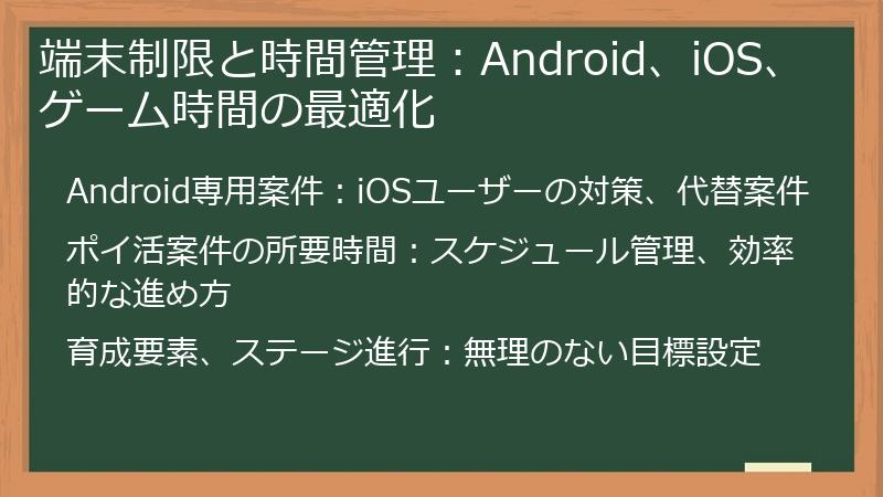 端末制限と時間管理：Android、iOS、ゲーム時間の最適化