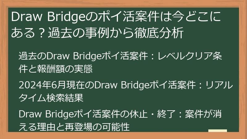Draw Bridgeのポイ活案件は今どこにある？過去の事例から徹底分析