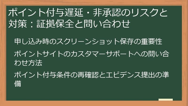 ポイント付与遅延・非承認のリスクと対策：証拠保全と問い合わせ