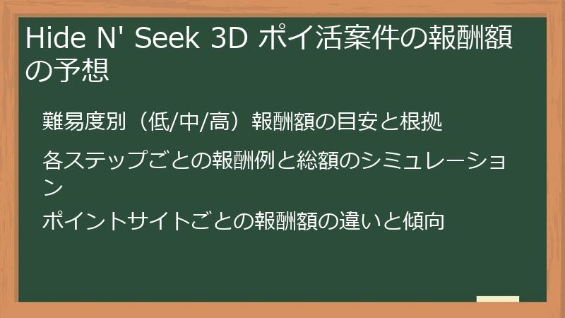 Hide N' Seek 3D ポイ活案件の報酬額の予想