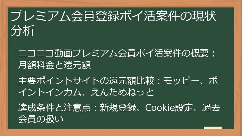 プレミアム会員登録ポイ活案件の現状分析