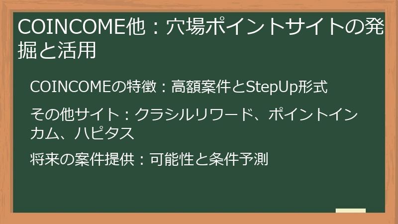COINCOME他：穴場ポイントサイトの発掘と活用