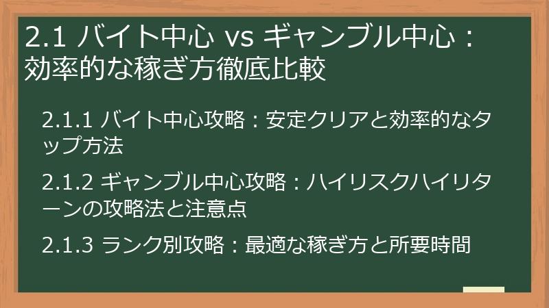 2.1 バイト中心 vs ギャンブル中心：効率的な稼ぎ方徹底比較