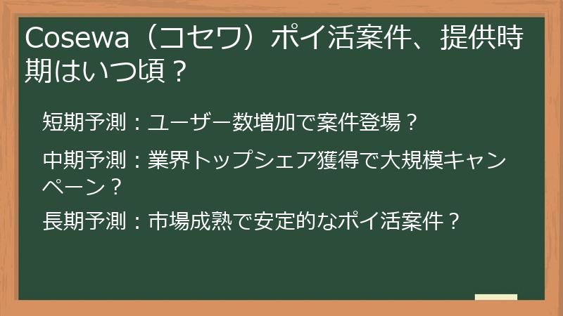 Cosewa（コセワ）ポイ活案件、提供時期はいつ頃？