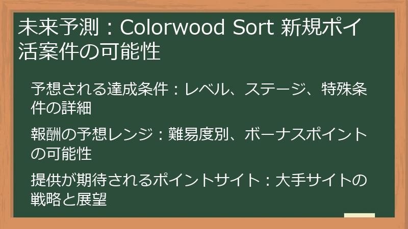 未来予測：Colorwood Sort 新規ポイ活案件の可能性