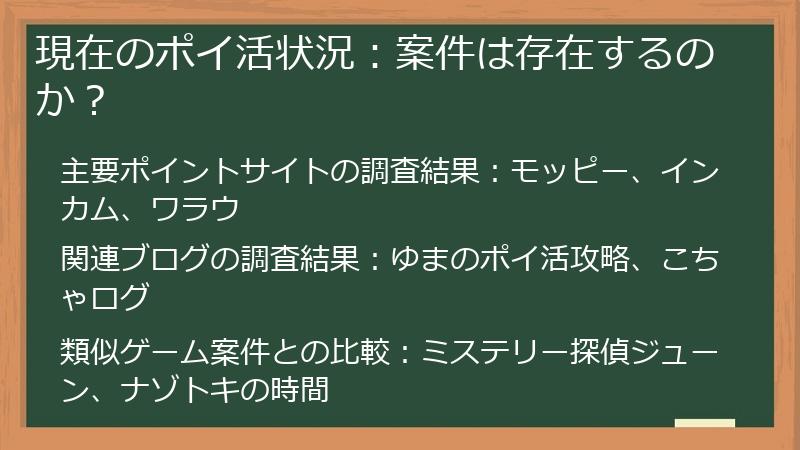 現在のポイ活状況：案件は存在するのか？