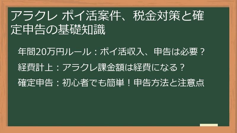 アラクレ ポイ活案件、税金対策と確定申告の基礎知識