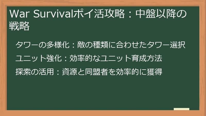War Survivalポイ活攻略：中盤以降の戦略
