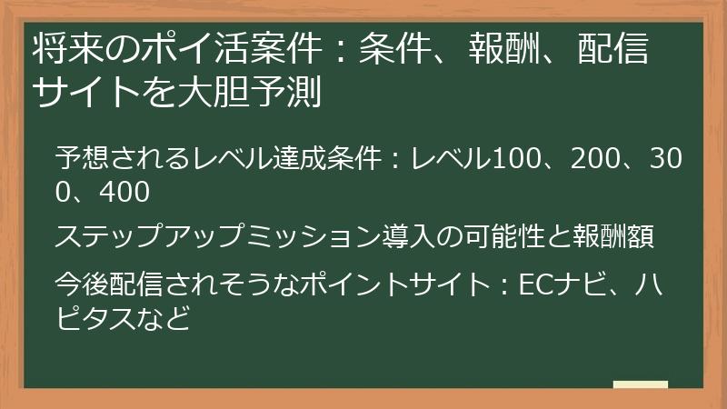 将来のポイ活案件：条件、報酬、配信サイトを大胆予測