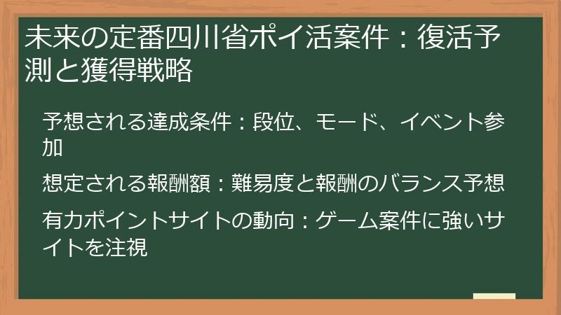 未来の定番四川省ポイ活案件：復活予測と獲得戦略