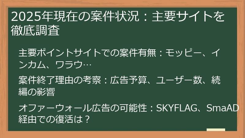 2025年現在の案件状況：主要サイトを徹底調査