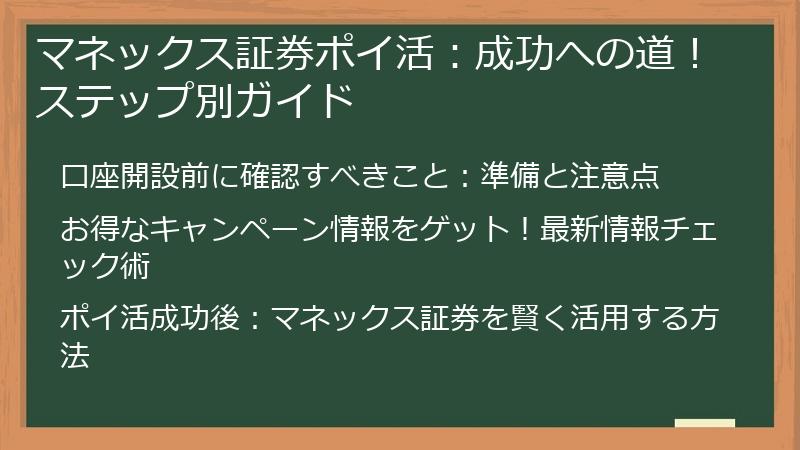 マネックス証券ポイ活:成功への道!ステップ別ガイド
