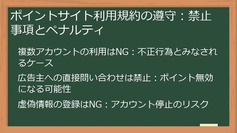ポイントサイト利用規約の遵守：禁止事項とペナルティ