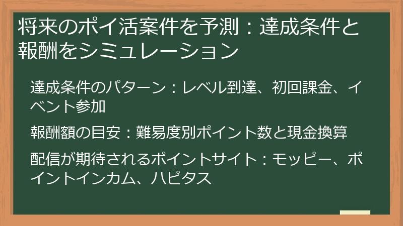 将来のポイ活案件を予測：達成条件と報酬をシミュレーション