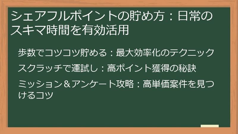 シェアフルポイントの貯め方：日常のスキマ時間を有効活用