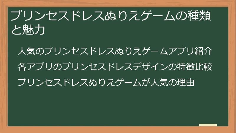 プリンセスドレスぬりえゲームの種類と魅力