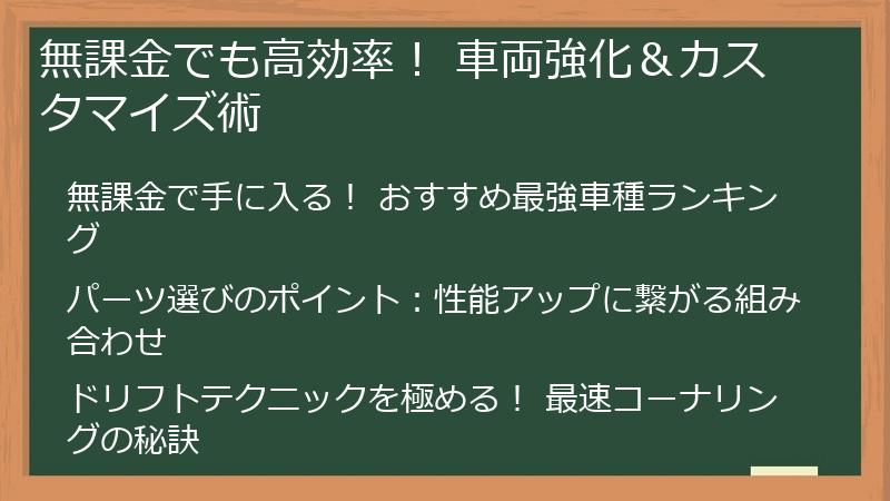 無課金でも高効率！ 車両強化＆カスタマイズ術