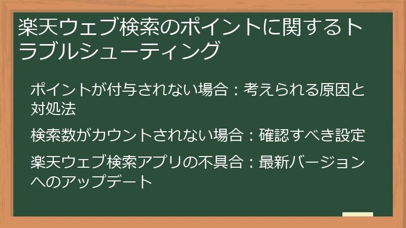 楽天ウェブ検索のポイントに関するトラブルシューティング