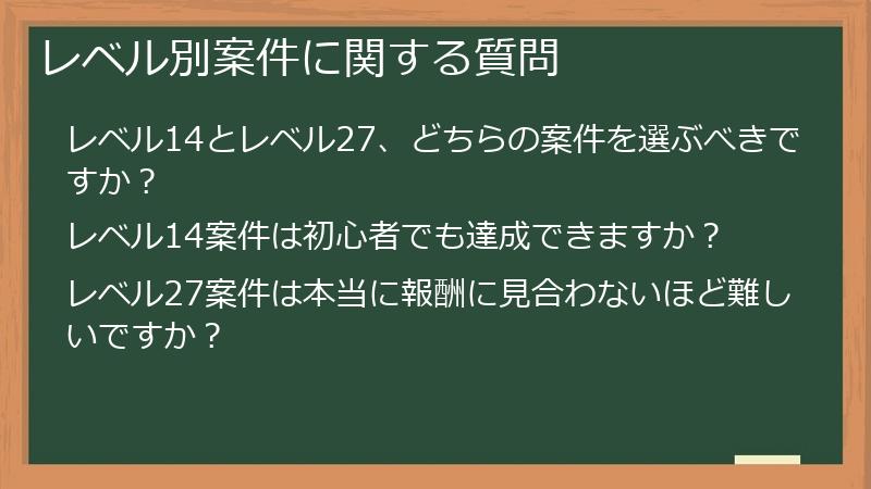 レベル別案件に関する質問