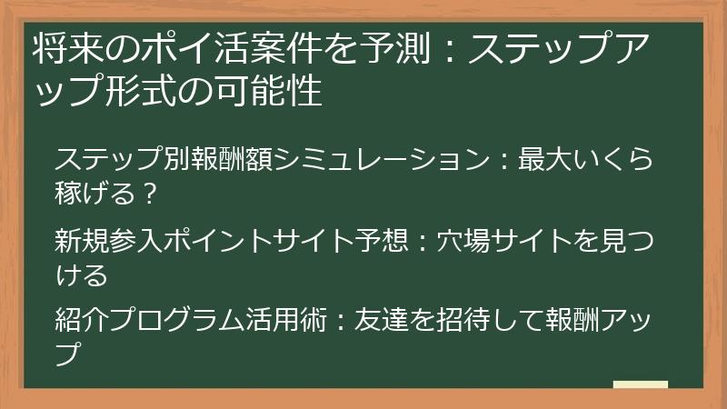 将来のポイ活案件を予測：ステップアップ形式の可能性