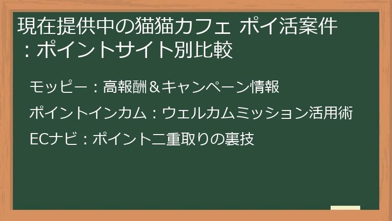 現在提供中の猫猫カフェ ポイ活案件：ポイントサイト別比較