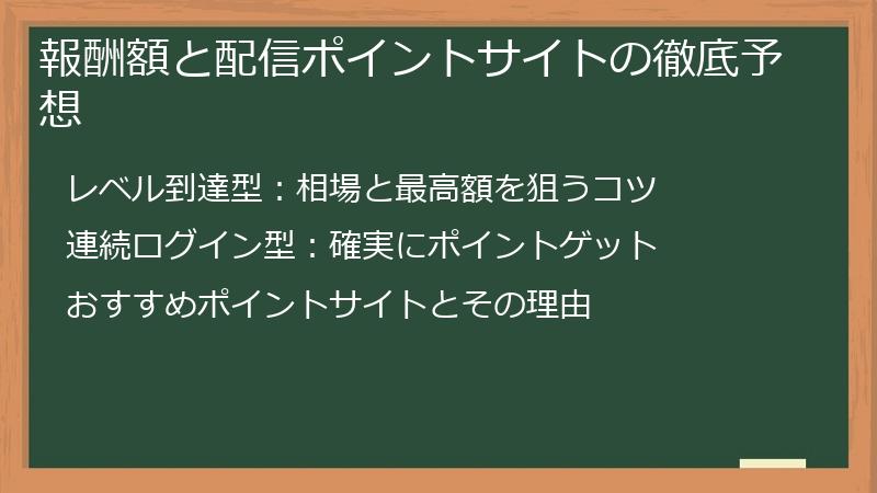報酬額と配信ポイントサイトの徹底予想