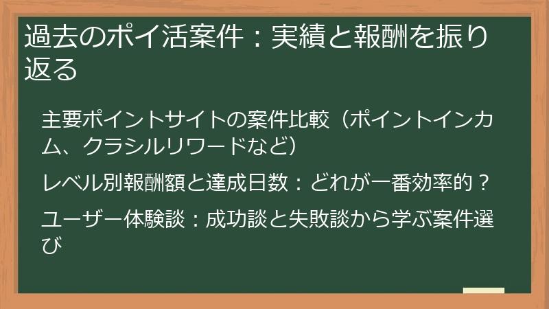 過去のポイ活案件：実績と報酬を振り返る