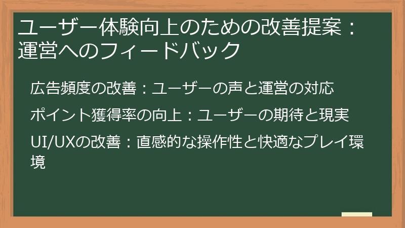 ユーザー体験向上のための改善提案:運営へのフィードバック