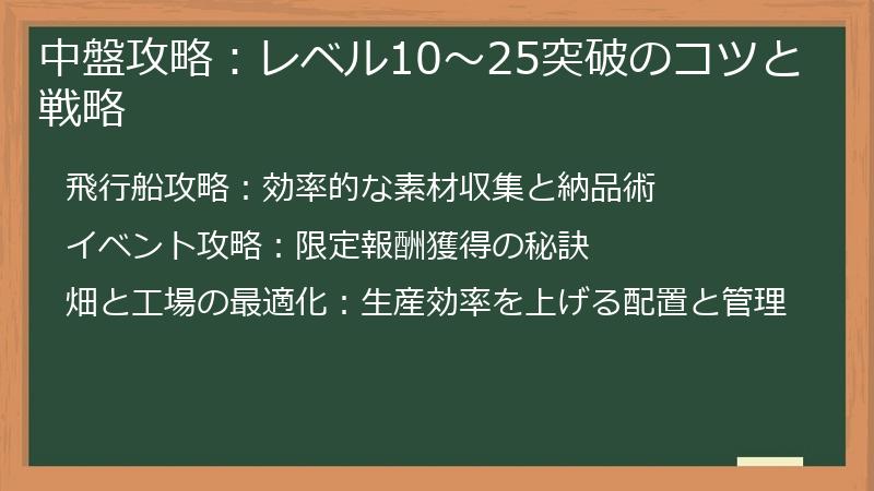 中盤攻略：レベル10～25突破のコツと戦略