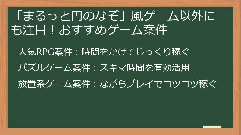 「まるっと円のなぞ」風ゲーム以外にも注目！おすすめゲーム案件