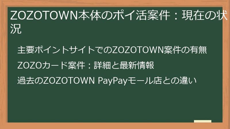 ZOZOTOWN本体のポイ活案件：現在の状況