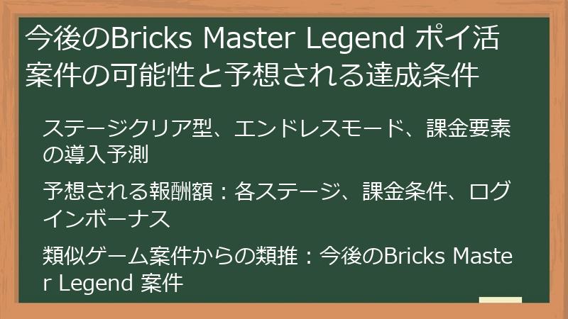 今後のBricks Master Legend ポイ活案件の可能性と予想される達成条件