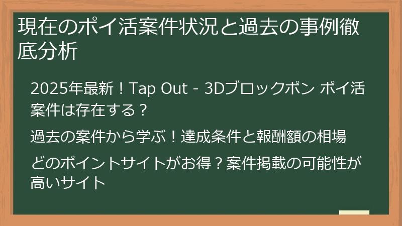 現在のポイ活案件状況と過去の事例徹底分析