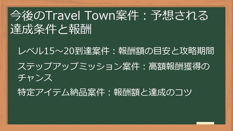 今後のTravel Town案件：予想される達成条件と報酬