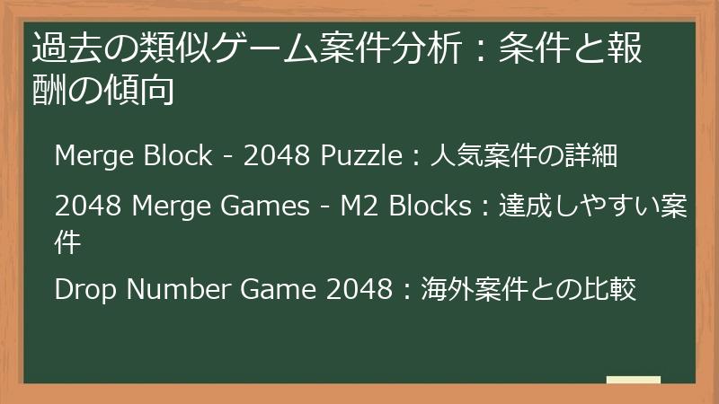 過去の類似ゲーム案件分析：条件と報酬の傾向