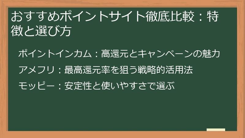 おすすめポイントサイト徹底比較:特徴と選び方