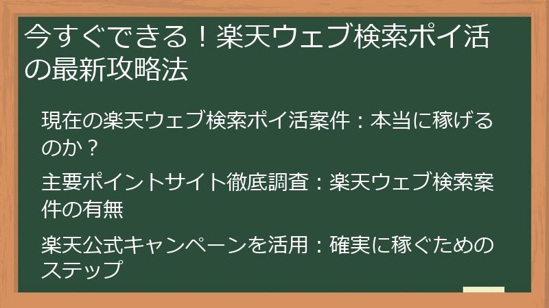 今すぐできる！楽天ウェブ検索ポイ活の最新攻略法