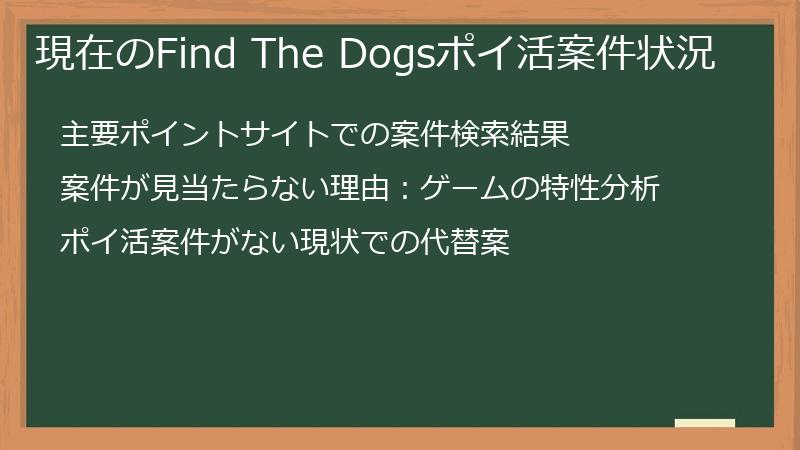 現在のFind The Dogsポイ活案件状況