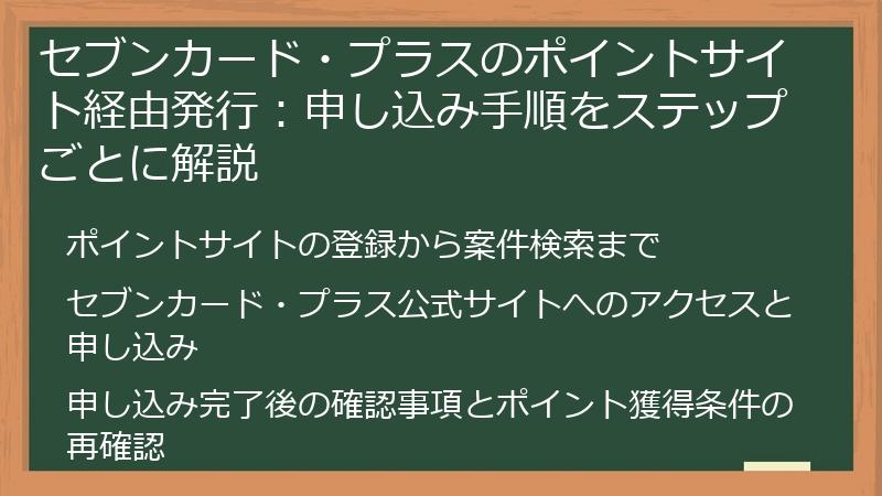 セブンカード・プラスのポイントサイト経由発行：申し込み手順をステップごとに解説