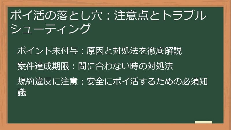 ポイ活の落とし穴：注意点とトラブルシューティング