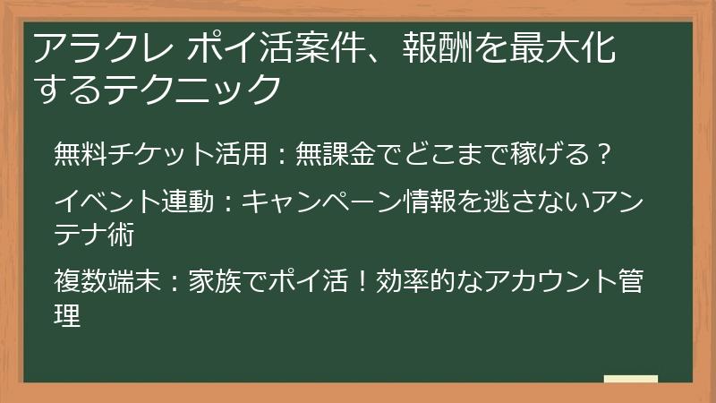 アラクレ ポイ活案件、報酬を最大化するテクニック