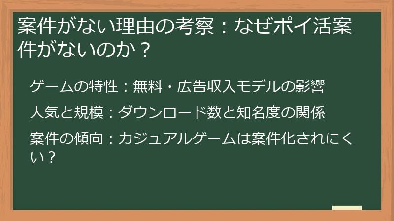 案件がない理由の考察：なぜポイ活案件がないのか？