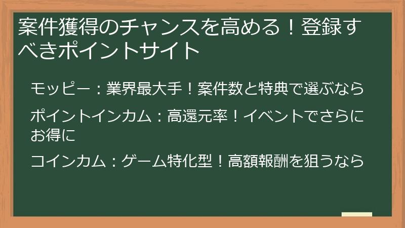 案件獲得のチャンスを高める！登録すべきポイントサイト
