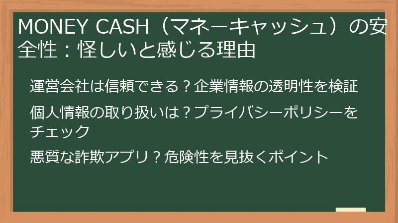 MONEY CASH（マネーキャッシュ）の安全性：怪しいと感じる理由