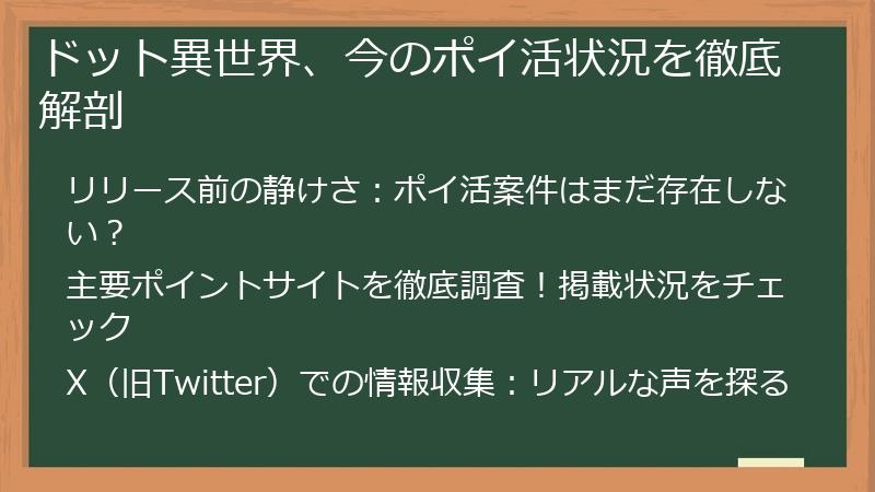 ドット異世界、今のポイ活状況を徹底解剖